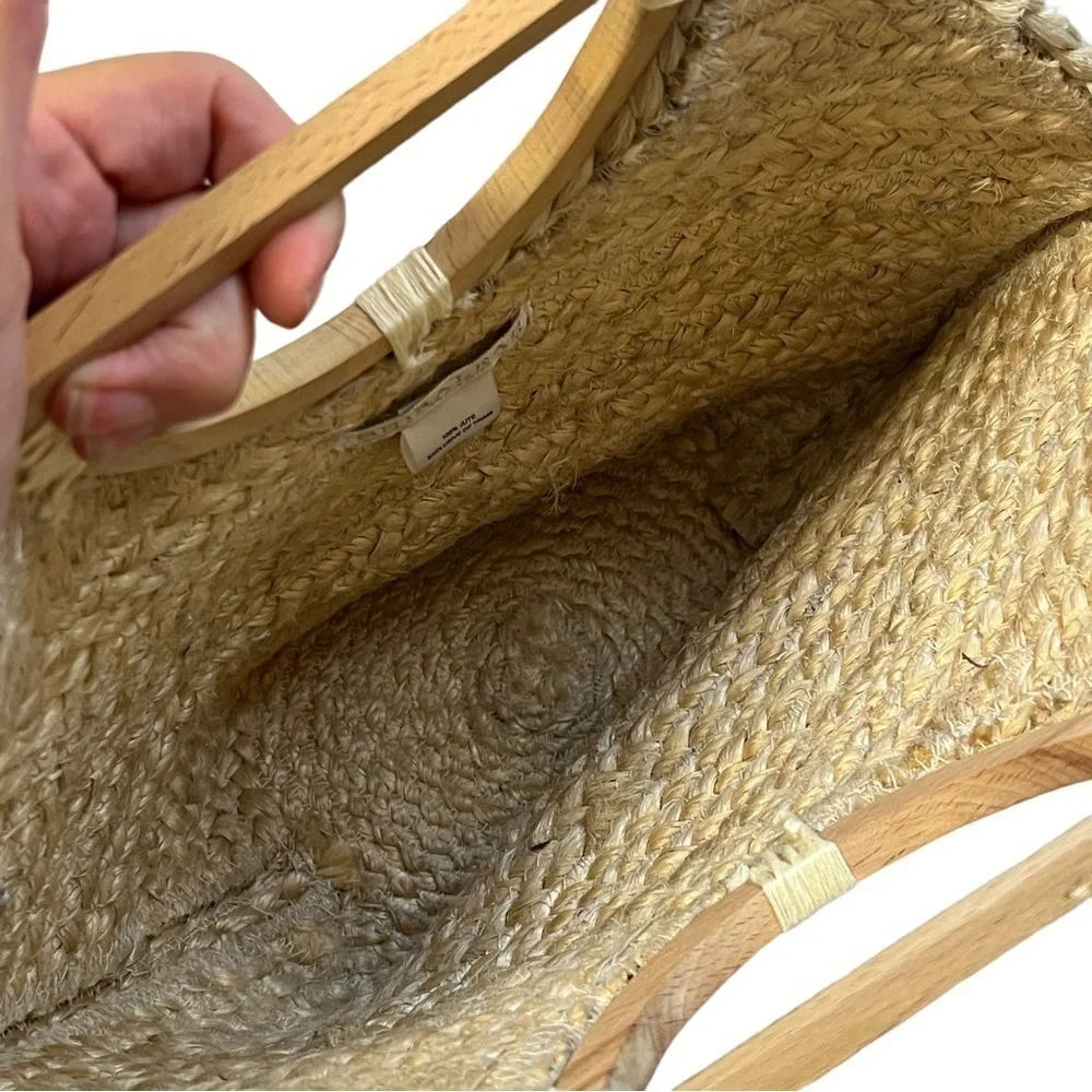SHIRALEAH Chicago 100% Jute Wood Handles Pearl Accent Dominica Mini Tote